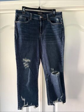 Judy Blue Dark Indigo Distressed Cropped Jeans